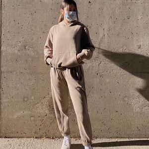 Tan hoodie and sweatpants (size s) worn twice